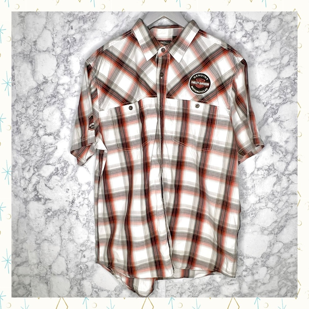 Harley Davidson Plaid Button Up Shirt Men XL Genuine Motorclothes Short Sleeve